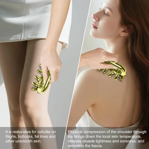 Miniatura 2 de Herramienta de masaje para fascia, terapia de hielo inoxidable, herramientas de punto gatillo para celulitis, herramienta de masaje para hombro, Oro