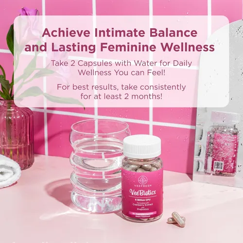 Miniatura 4 de VeeFresh VeeBiotics - Probióticos de arándano para mujeres, 60 cápsulas de probióticos para mujer con prebióticos y extracto de arándano