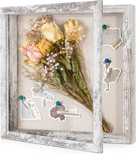 Miniatura 27 de Marco de caja de sombra pequeña de 5 x 5 con parte trasera de lino, resistente vitrina de memoria de flores, imágenes, medallas y más, color negro