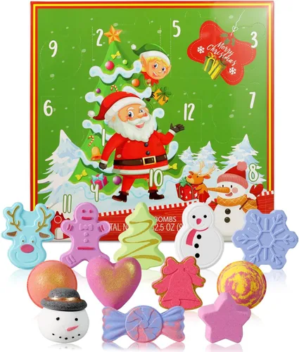 Calendario de Adviento de Navidad 2025 Bombas de Baño Regalos para Niños - 12 PIEZAS Bombas de Baño de Burbujas Sorprendentes Adentro, Calendario de