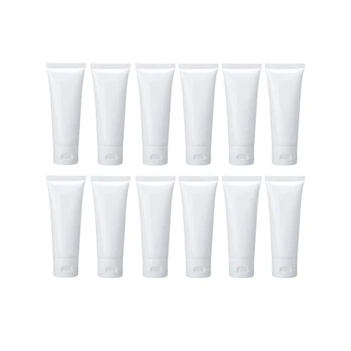 12 tubos de plástico vacíos recargables, recipientes de cosméticos blancos, botellas de plástico suaves para paquete, limpiador facial, crema de