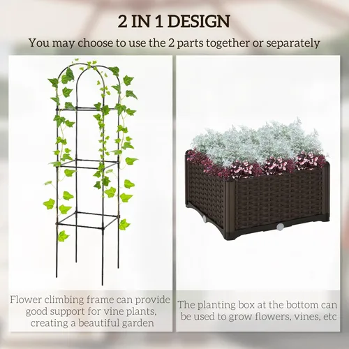 Miniatura 4 de Outsunny Cama de jardín elevada con enrejado, maceta de riego automático, macetas de tomate de 69.7 pulgadas para plantas trepadoras, flores de vid