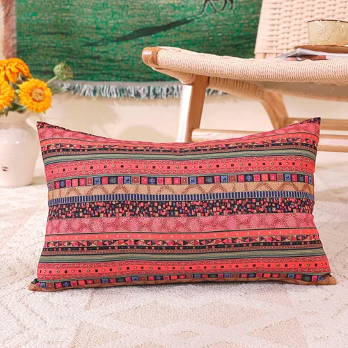 Miniatura 15 de TAOSON Funda de almohada de lino de mezcla de algodón antiguo con rayas verdes, estilo bohemio, funda de almohada con cierre de cremallera oculta