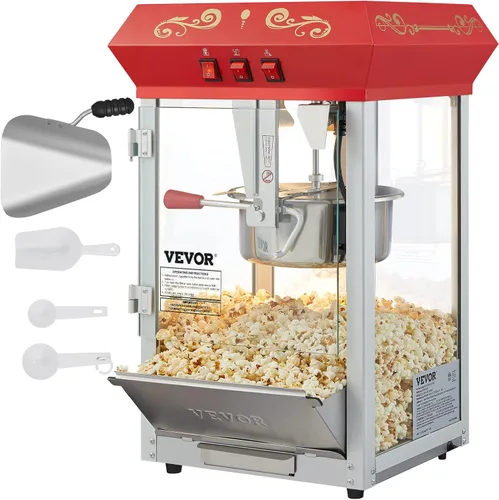 VEVOR - Máquina comercial para hacer palomitas, hervidor de 8 oz, máquina de palomitas de 850 W para 48 tazas por tanda, máquina de palomitas estilo