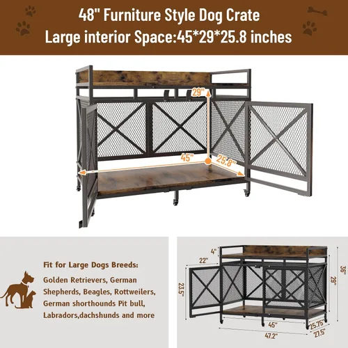 Miniatura 2 de COZPAW Mueble de Jaula Grande para Perros, Perrera de Madera de 48 Pulgadas para Perros Extra Grandes, Muebles Resistentes para Perros, Jaula