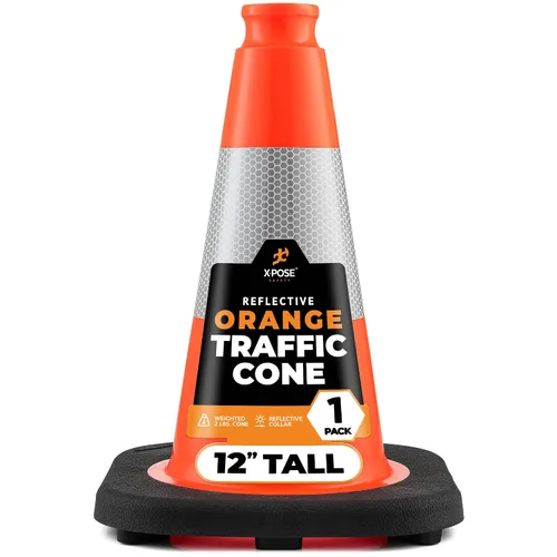 Xpose Safety Conos de tráfico naranjas de 12 pulgadas con collar de 4 pulgadas, cono de seguridad de plástico PVC multiusos para estacionamiento,
