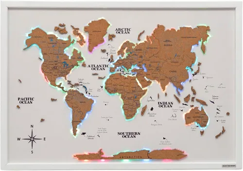 Miniatura 12 de Enjoy The Wood Mapa del mundo de madera a bordo con retroiluminación LED 2.0 - Mapas del mundo hechos a mano para pared con marco - Mapa de viaje