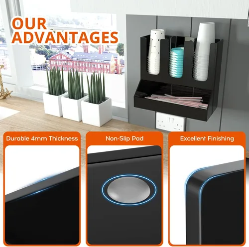 Miniatura 5 de Richboom Organizador de tazas y tapas, 6 compartimentos con 2 separadores extraíbles, estación de café, dispensador de tazas, organizador de Negro