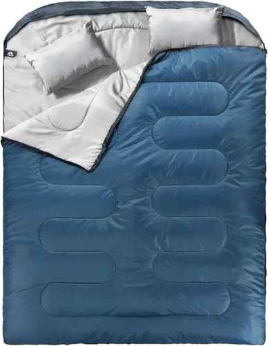 Miniatura 12 de MEREZA Saco de dormir doble para adultos y hombres con almohada, tamaño XL, Queen, saco de dormir para dos personas para todas las estaciones