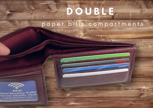 Miniatura 13 de Bullz RFID bloqueo de señal de protección contra robo de cuero grande grueso de seguridad para hombre cartera, Negro