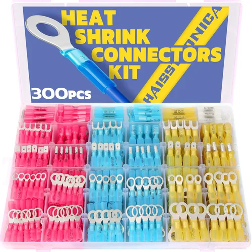 Miniatura 9 de Haisstronica - Juego de 280 conectores de cable termoencogible grado marino, kit de conectores eléctricos de cobre rojo estañado, horquilla, pala
