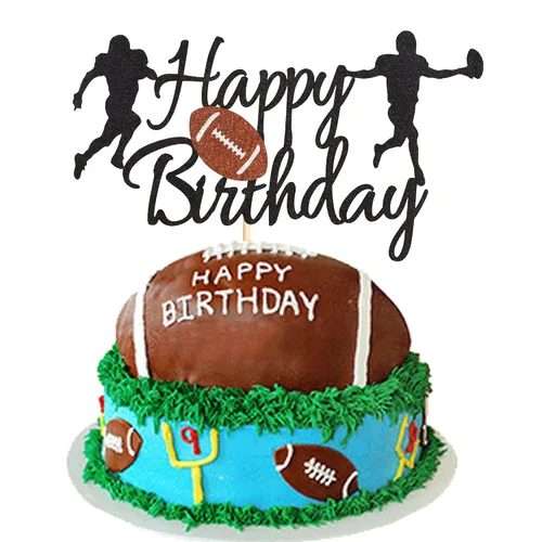 Decoración para pastel de fútbol, bola de rugby, decoración de pastel de feliz cumpleaños para fútbol / deporte para decoración de fiesta de