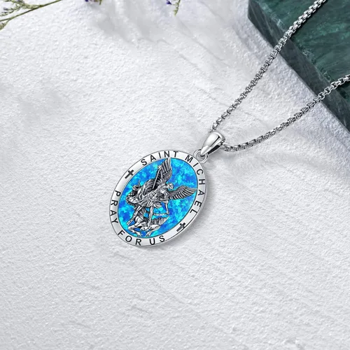 Miniatura 69 de Odinstone Collar de plata de ley 925 con medalla de San Miguel/San Cristóbal/San Benito/Crucifijo de Jesús/San Uriel/Arcángel Rafael para hombres