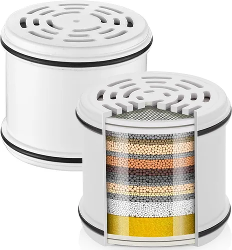Cobbe Paquete de 2 Filtros de Repuesto para Cabezales de Ducha Fijos - Filtros Suavizantes de Agua con Perlas para Agua Dura - Elimina el Cloro - 2