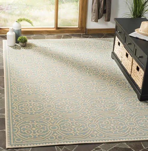Miniatura 11 de SAFAVIEH Alfombra lavable para exteriores Linden Collection - 4 x 6 pies, aguamarina y crema, no desprende pelusa y fácil de limpiar, ideal