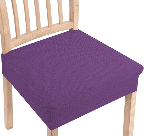 Miniatura 19 de Smiry Juego de 4 fundas de asiento elásticas de jacquard para sillas de comedor, extraíbles y lavables, sin fundas traseras, color gris pardo