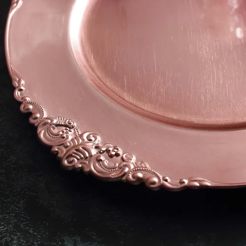 Miniatura 9 de Efavormart - Paquete de 6 platos barrocos redondos de oro rosa de 13 pulgadas, borde en relieve de hojas, perfecto para decoración de catering
