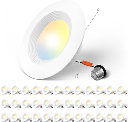 Miniatura 13 de Amico - Iluminación empotrada LED 5CCT de 4 pulgadas, paquete de 6 unidades, regulable, clasificación IC, 8.5W = 60W, 650 lm con borde deflector