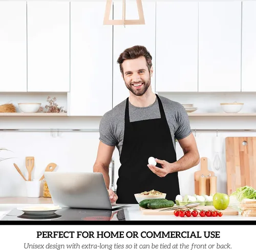 Miniatura 5 de GREEN LIFESTYLE Paquete de 2 delantales de chef con bolsillos, delantales de parrilla para hombres, delantal de cocina impermeable para barbacoa