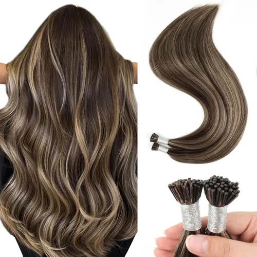 Miniatura 16 de Sixstarhair Extensiones de cabello humano de queratina con punta en I de 14 pulgadas, color marrón chocolate, extensiones de cabello lacio y sedoso