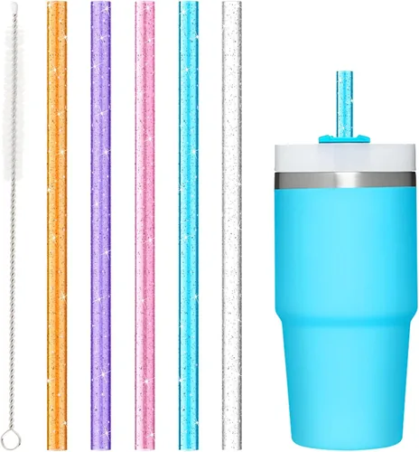 Miniatura 8 de Paquete de 10 popotes de repuesto para vaso Stanley de 40 oz y 30 oz, color brillante. Popotes reutilizables aptos para lavavajillas con cepillo