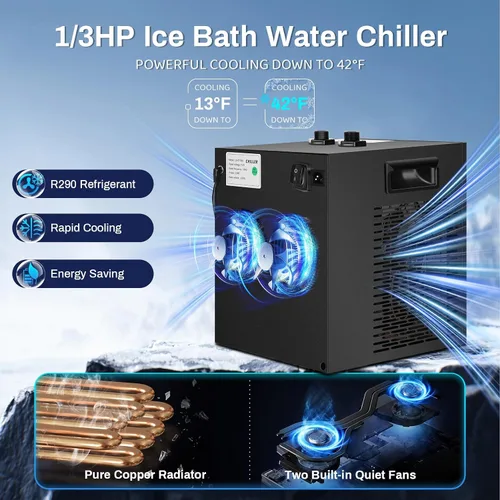 Miniatura 2 de Enfriador de inmersión en frío, enfriador de agua de baño de hielo de 1/3 HP para bañera de inmersión fría con filtro y bomba incorporados, bomba