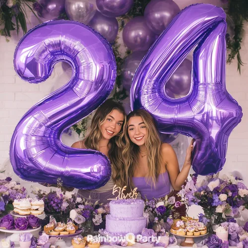 Miniatura 5 de Globo de número 0 de 40 pulgadas de RainbowQ Party, grande, color púrpura, para niños o niñas, números del 0 al 9, de papel de aluminio y Mylar