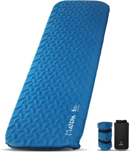 ATEPA Colchoneta de dormir ultraligera autoinflable para mochileros, 1.65 libras, compacta, de 3 estaciones, con R-Value 2.3, almohadilla de espuma