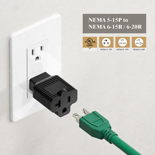 Miniatura 7 de Paquete de 3 adaptadores de enchufe Nema de 15 amperios a 20 amperios, listado ETL, NEMA 5-15P a 5-15/20R (peine de 20 amperios T Blade) 15 Amp