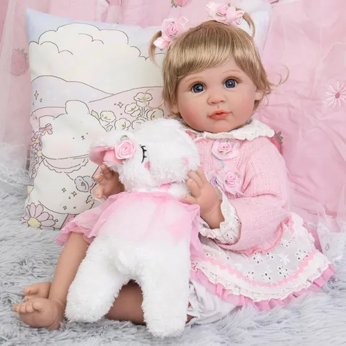 Miniatura 9 de Aori Muñecas Reborn de 22 pulgadas – Muñeca de bebé realista para niños de 3 años en adelante – Bebé recién nacido realista con traje rosa – Cuerpo