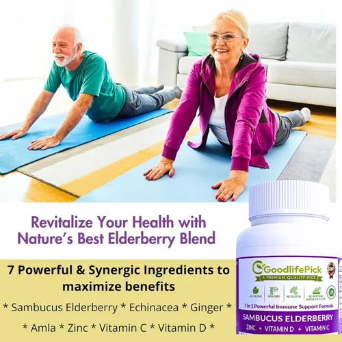 Miniatura 12 de 7 veces saúco con zinc, vitamina C, vitamina D, equinácea, jengibre y grosella espinosa india (Amla). Cápsulas de saúco prémium de 90