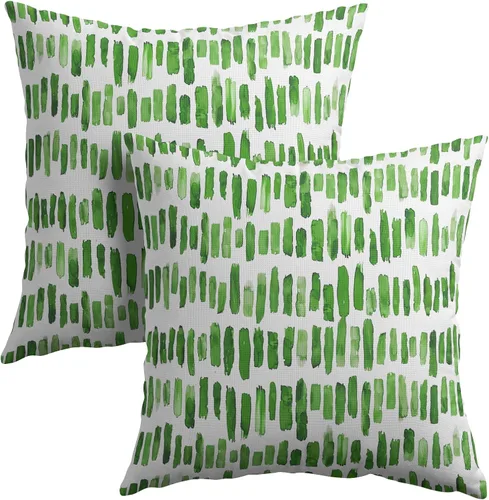 Miniatura 30 de Juego de 2 fundas de almohada de rayas negras para exteriores, 16 x 16 pulgadas, diseño geométrico de rayas abstractas, algodón y lino, cuadradas