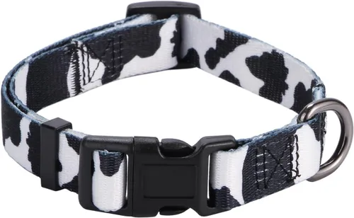 Collar de perro con estampado de vaca, patrón animal para perros, blanco y negro, pequeño B_Estampado De Vaca