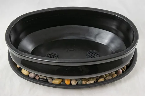Miniatura 3 de Maceta de entrenamiento ovalada de plástico negro resistente de 9 pulgadas, maceta de cactus y suculentas + bandeja + combinación de roca + malla