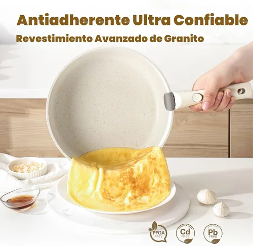 Miniatura 4 de SENSARTE Juego de 24 piezas de ollas y sartenes, antiadherentes con mango desmontable, utensilios de cocina de inducción con mango extraíble, Blanco