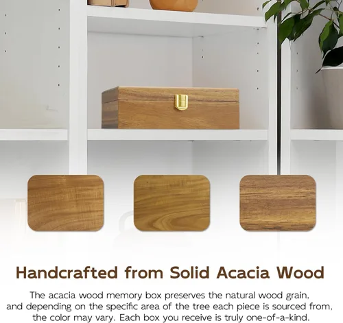 Miniatura 4 de Caja decorativa de madera de acacia con tapa, pequeña caja de joyería, caja de recuerdos, cajas de recuerdo con tapas, caja de regalo de madera