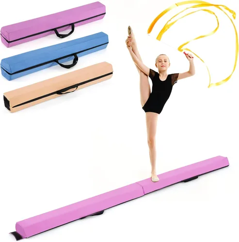 Miniatura 20 de Giantex Haz de equilibrio de 7/8/9 pies, haz de gimnasia plegable con asas de transporte, base de goma antideslizante para niños, haz de gimnasia