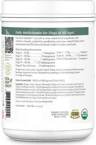 Miniatura 3 de Wholistic Pet Organics Canine Complete - Polvo multivitamínico para perros, 1 libra, vitaminas diarias para perros y suplementos para alimentos