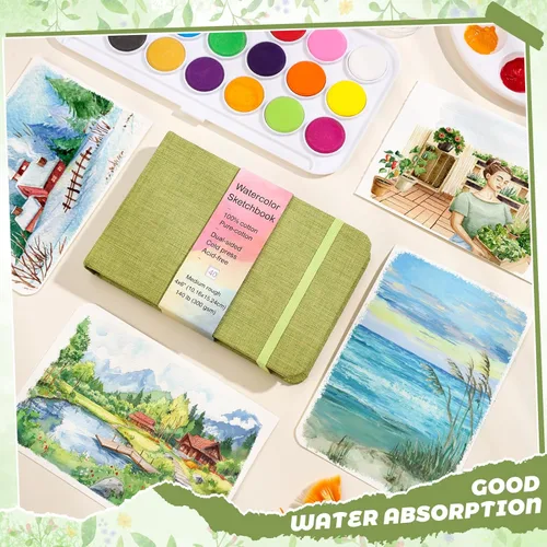 Miniatura 5 de 40 hojas de acuarela de 4 x 6 pulgadas, 140 libras/300 GSM, cuaderno de bocetos de acuarela de prensa en frío, cuaderno de acuarela para pintar