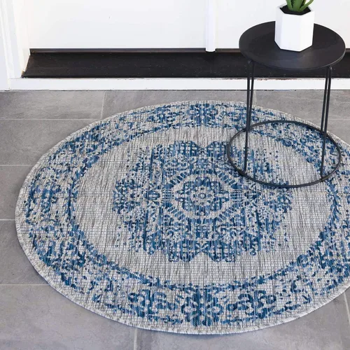 Miniatura 41 de Unique Loom Alfombra de la colección tradicional para exteriores, desgastada durante el tiempo (octágono de 5 pies y 3 pulgadas, azul/gris)