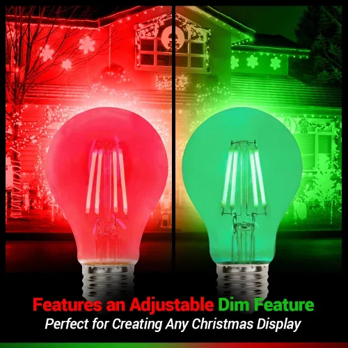 Miniatura 3 de Paquete de 2 bombillas LED de filamento rojo y verde – A19 E26 8 W, equivalente a 60 W, bombilla LED vintage roja y verde para iluminación