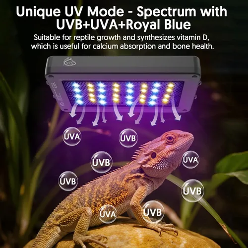 Miniatura 5 de QZQ Luz UVB para reptiles, lámpara de reptil LED UVA UVB de 24 W con atenuación y 4 modos de iluminación, nuevo modo temporizador 24/7, brillo