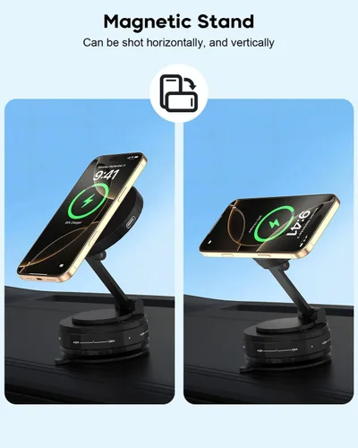 Miniatura 3 de Cargador de coche inalámbrico, fuerte soporte magnético para teléfono, [carga inalámbrica de 15 W más rápida], soporte plegable ajustable de 360°