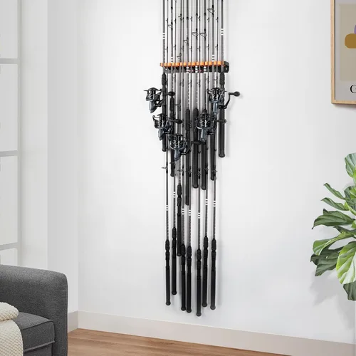 Miniatura 9 de KastKing V15HD Soporte vertical para caña de pescar resistente – Soporte para caña de pescar montado en la pared, almacena 15 cañas grandes o combos