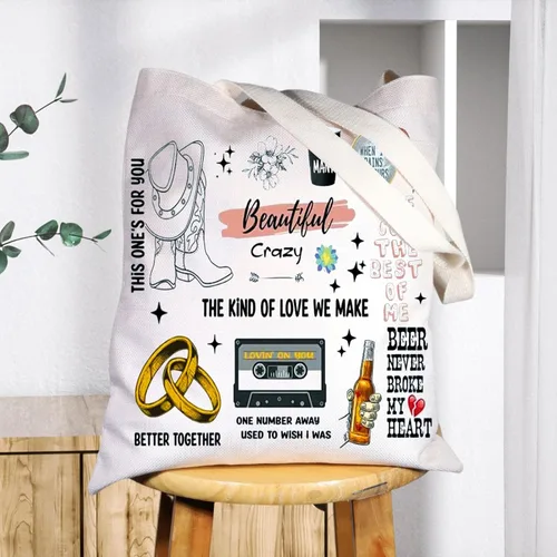 Miniatura 5 de BWWKTOP Bolsa de lona para cantante de campo, álbum de música, regalos para música country para fanáticos de los cantantes (peines TG)