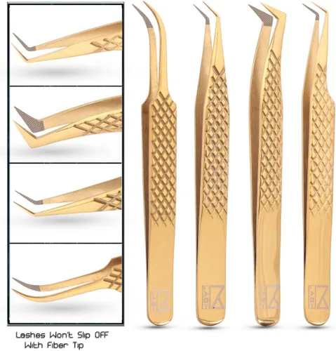 Miniatura 2 de M LASH - Pinzas para extensiones de pestañas (juego de 4), pinzas profesionales para extensiones de pestañas, punta de fibra, acero japonés, juego