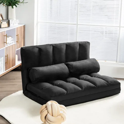 Giantex Sofá de suelo ajustable, sofá cama plegable de 6 posiciones, sofá cama de gamuza duradero y estable con 2 almohadas (negro)