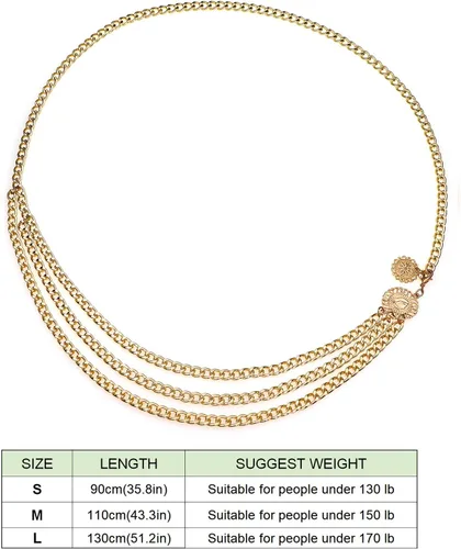 Miniatura 5 de Lamdgbway Multi Layer Waist Chain Metal Belt for Dress for Women