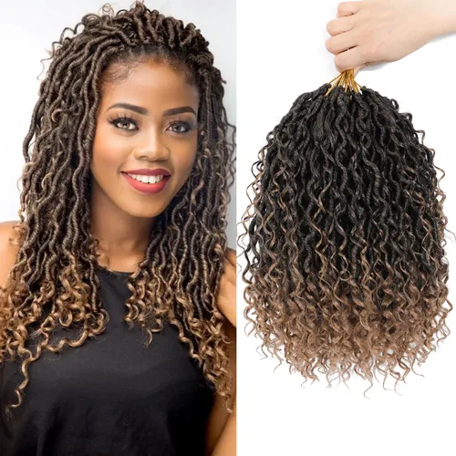 Miniatura 18 de 6 paquetes de cabello sintético rizado de Locs Crochet de 22 pulgadas, cabello de ganchillo estilo diosa, trenzas hippie sintéticas, extensiones