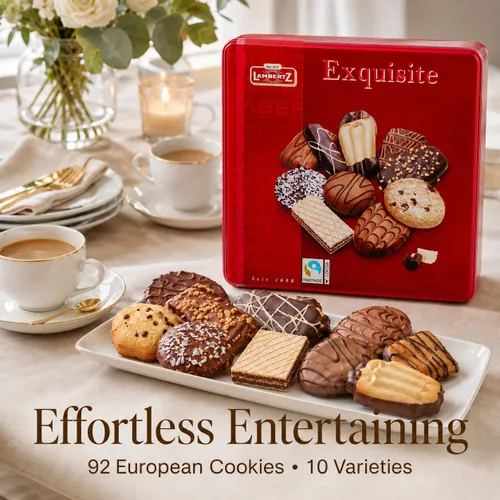 Miniatura 9 de Lambertz - Lata de galletas europeas para el Día del Padre, 92 galletas, 10 variedades, listas para servir y listas para regalar para papá